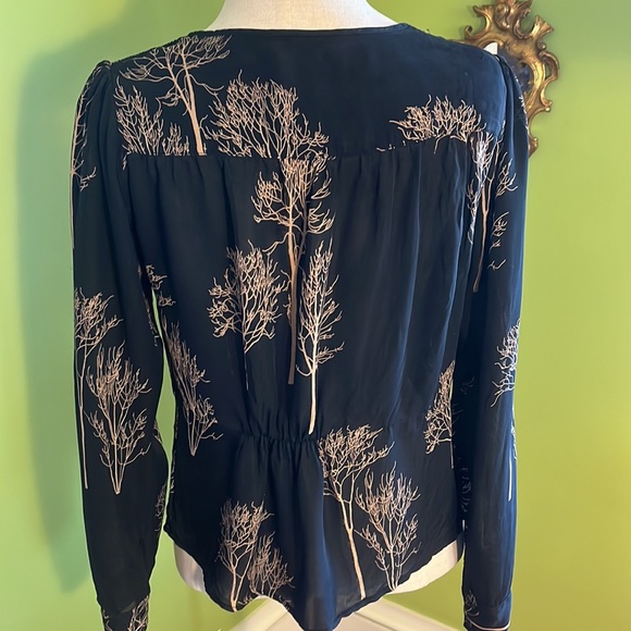 Ulla Johnson for Barneys tree print deep navy silk georgette blouse - Picture 3 of 6